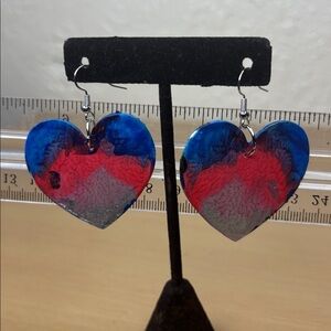 Heart Dangle Earrings in Blue and Red